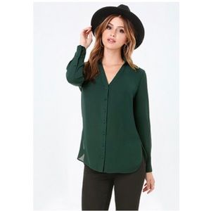Bebe Green Side Slit Button Tunic Blouse